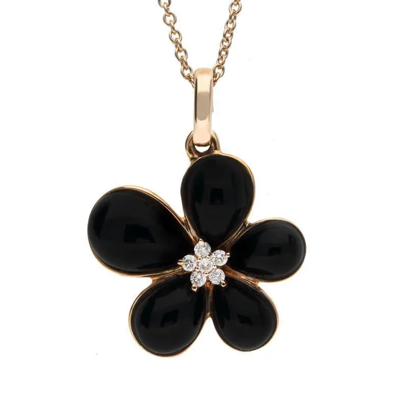 18ct Rose Gold Whitby Jet Diamond Large Flower Two Piece Set D