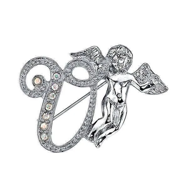 1928 Jewelry Aurore Boreale Crystal Angel Initial Pin