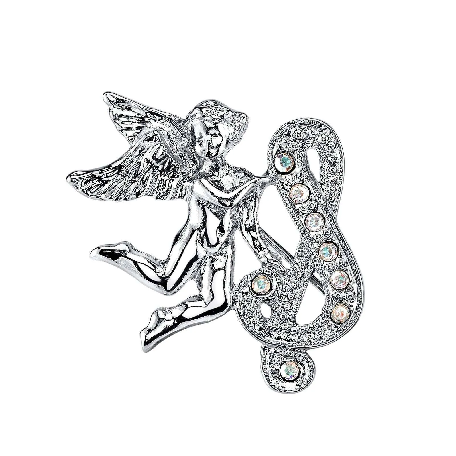 1928 Jewelry Aurore Boreale Crystal Angel Initial Pin