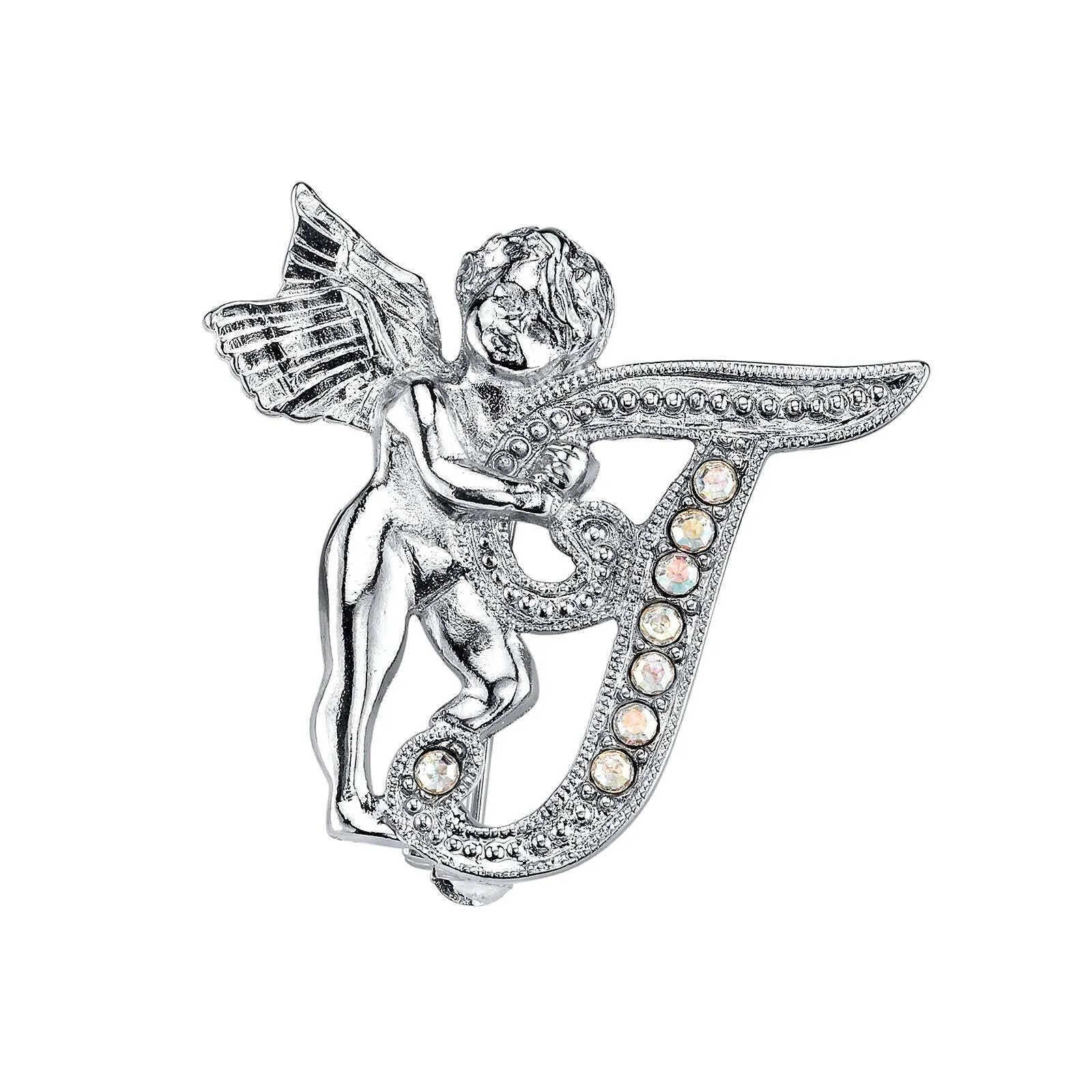 1928 Jewelry Aurore Boreale Crystal Angel Initial Pin