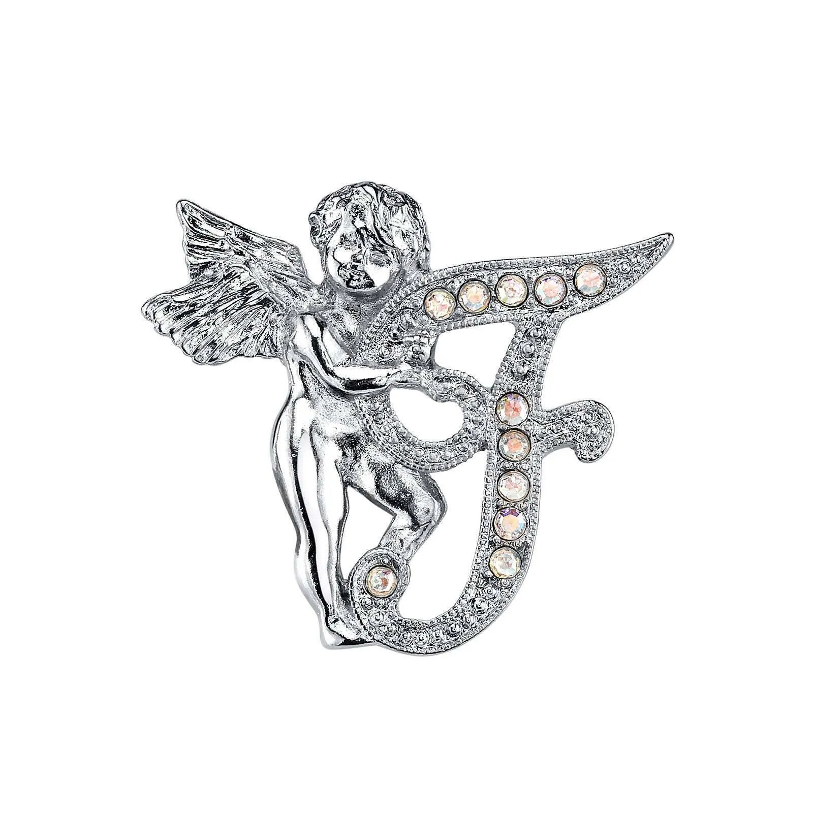 1928 Jewelry Aurore Boreale Crystal Angel Initial Pin