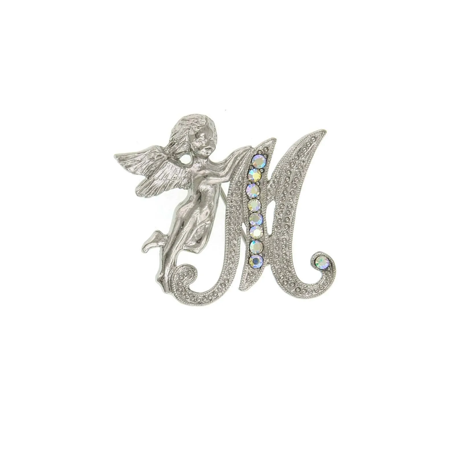 1928 Jewelry Aurore Boreale Crystal Angel Initial Pin