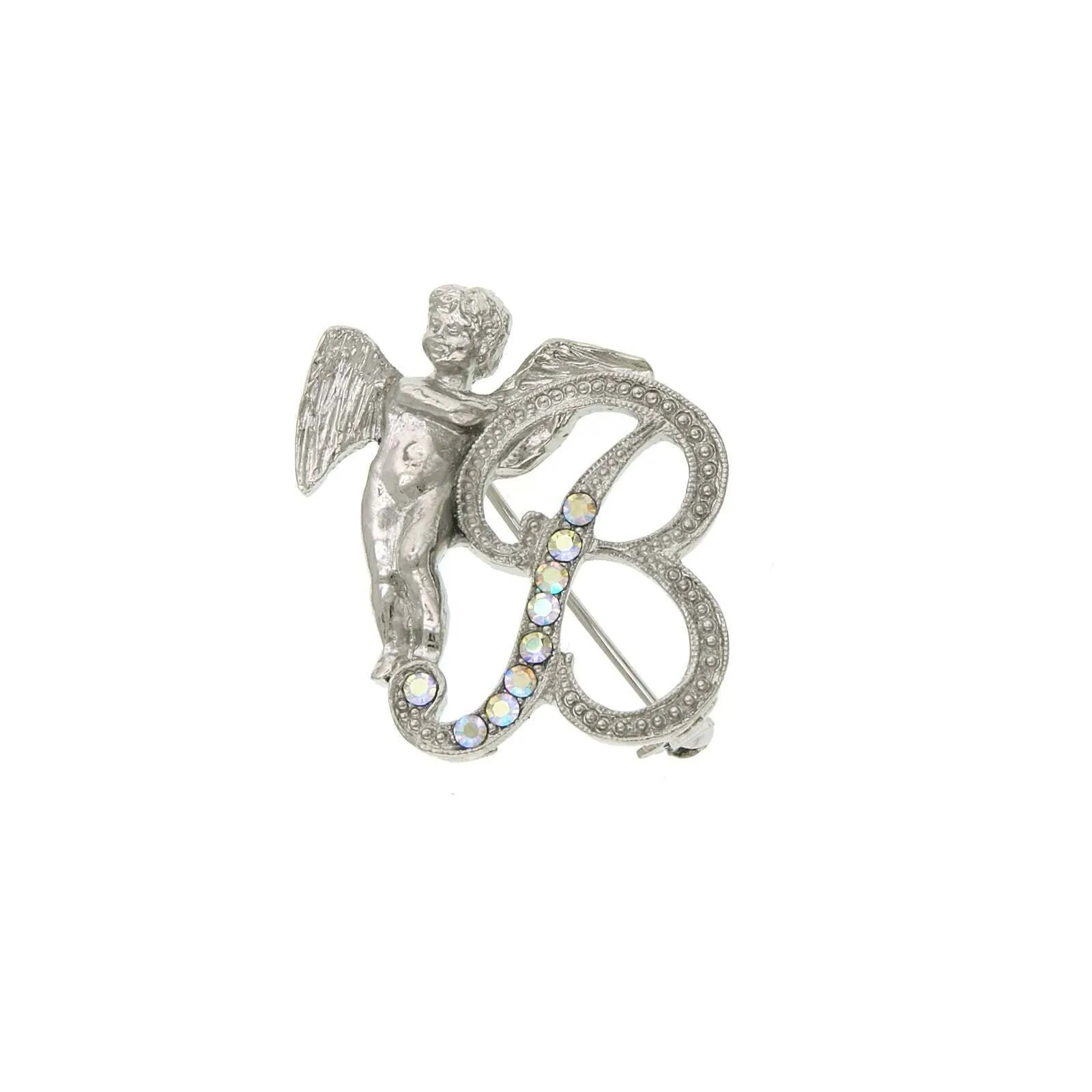 1928 Jewelry Aurore Boreale Crystal Angel Initial Pin