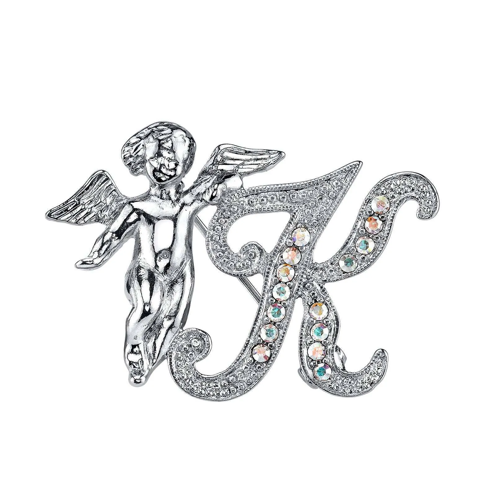 1928 Jewelry Aurore Boreale Crystal Angel Initial Pin