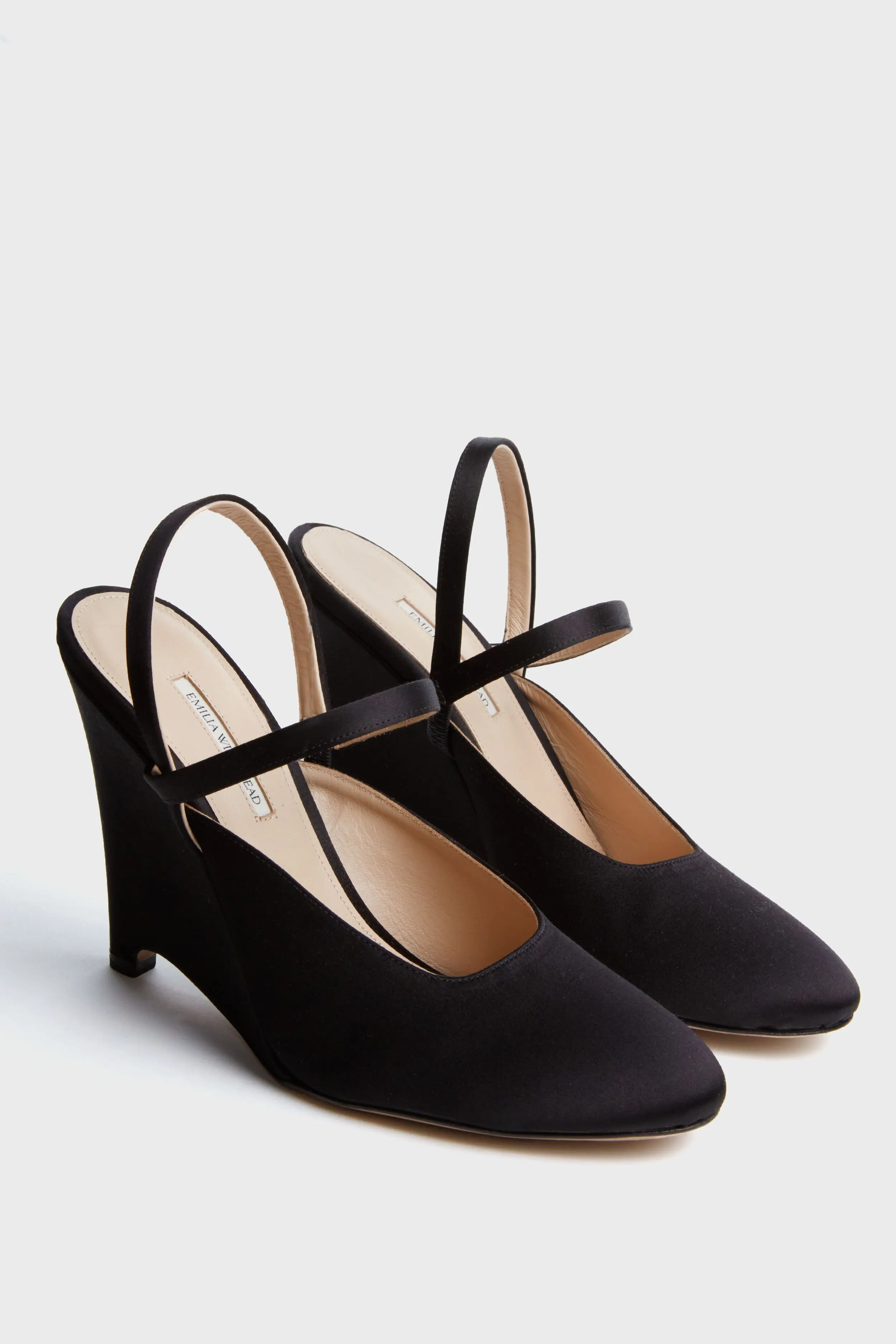 Black Aster Satin Wedge Heels