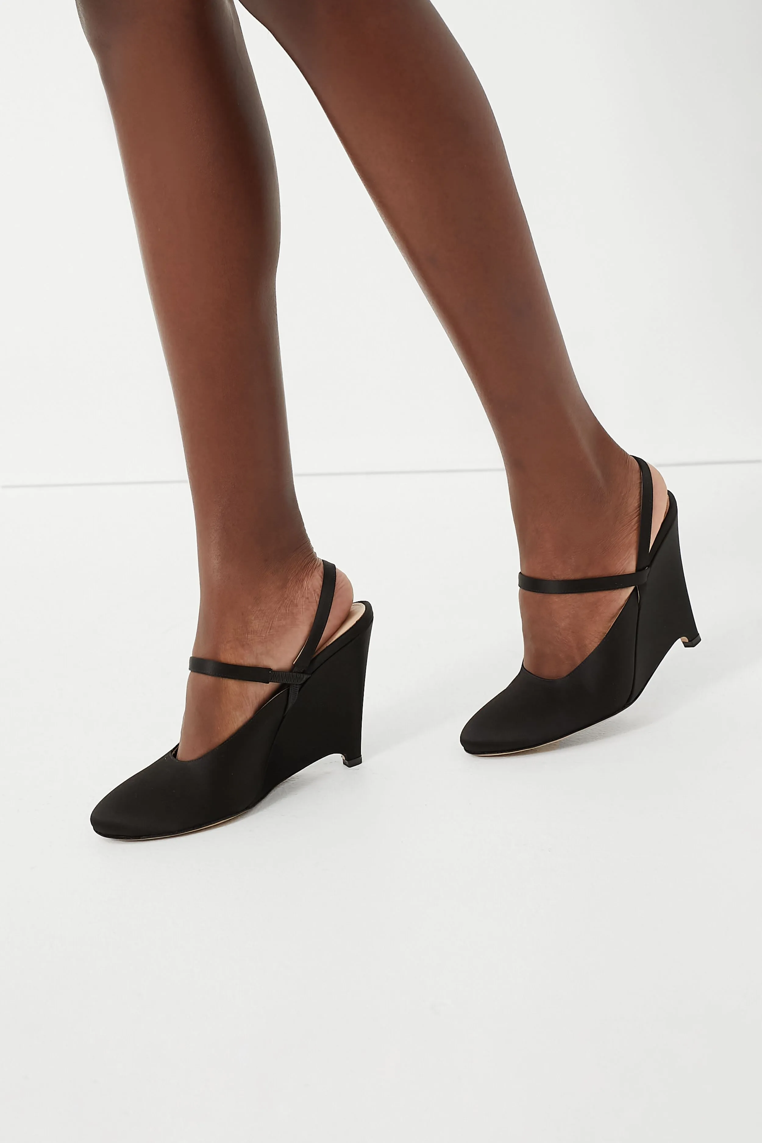 Black Aster Satin Wedge Heels