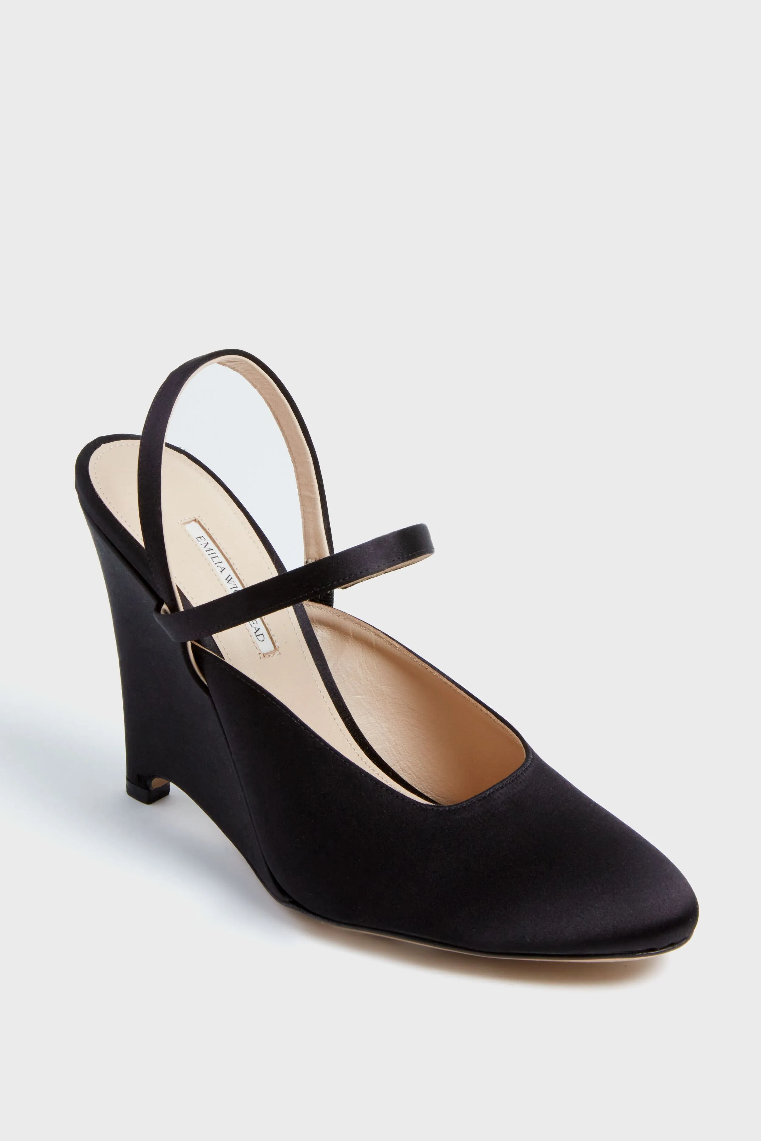 Black Aster Satin Wedge Heels