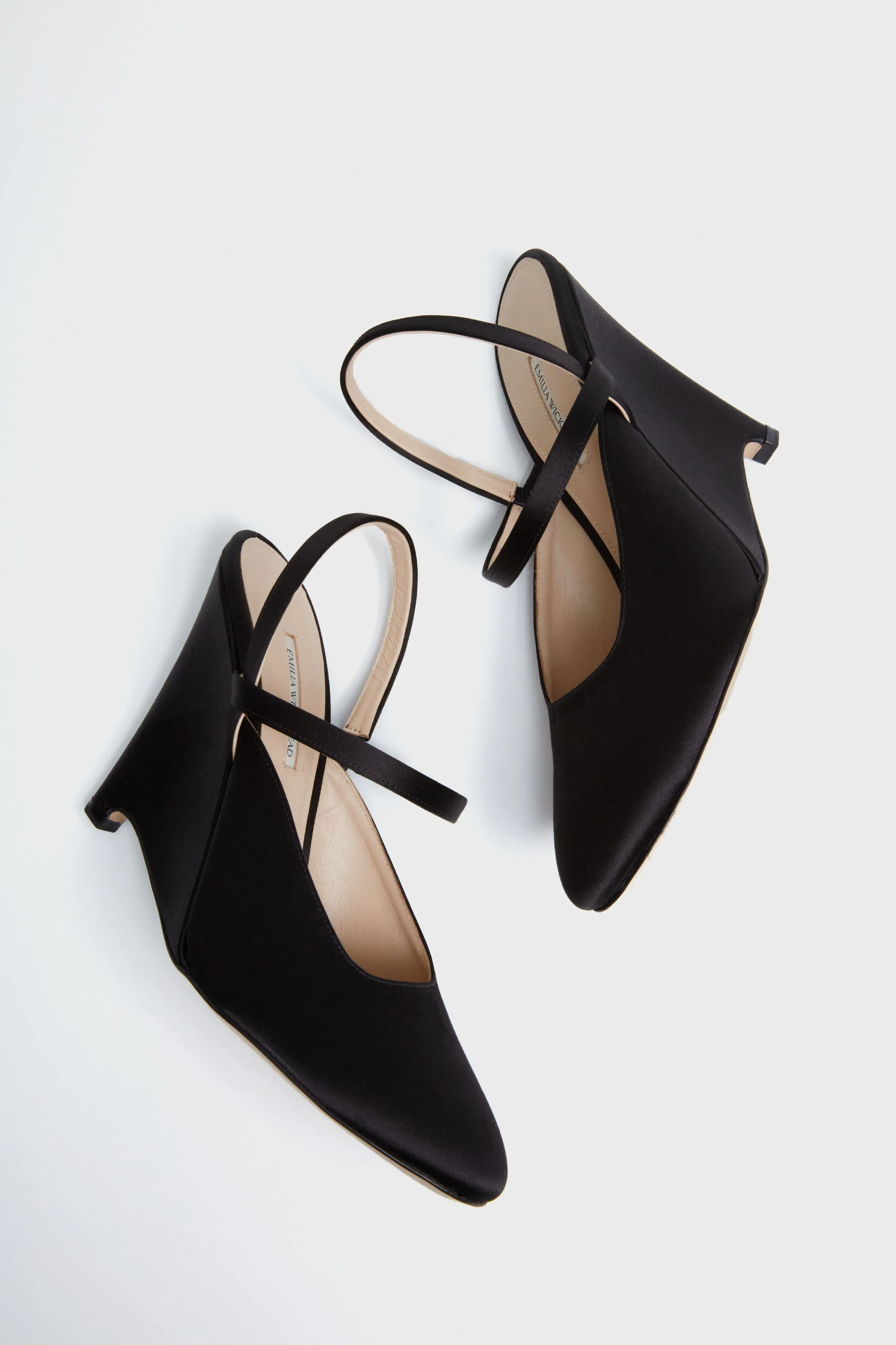 Black Aster Satin Wedge Heels