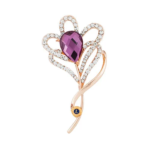 CRYSTAL PURPLE FLOWER PIN