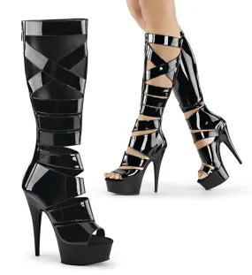 DELIGHT-600-49 Black Calf High Gladiator Boots