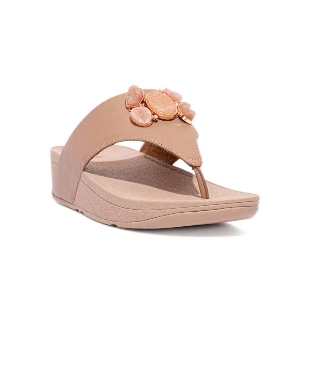 FitFlop Rosa Stone-Cluster Leather Toe Post Sandals Beige