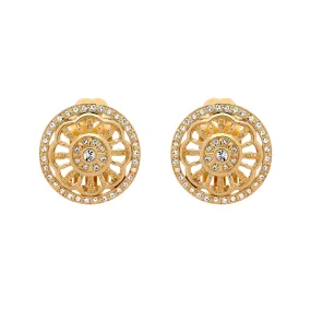 Gold & Crystal Disc Clip Earrings