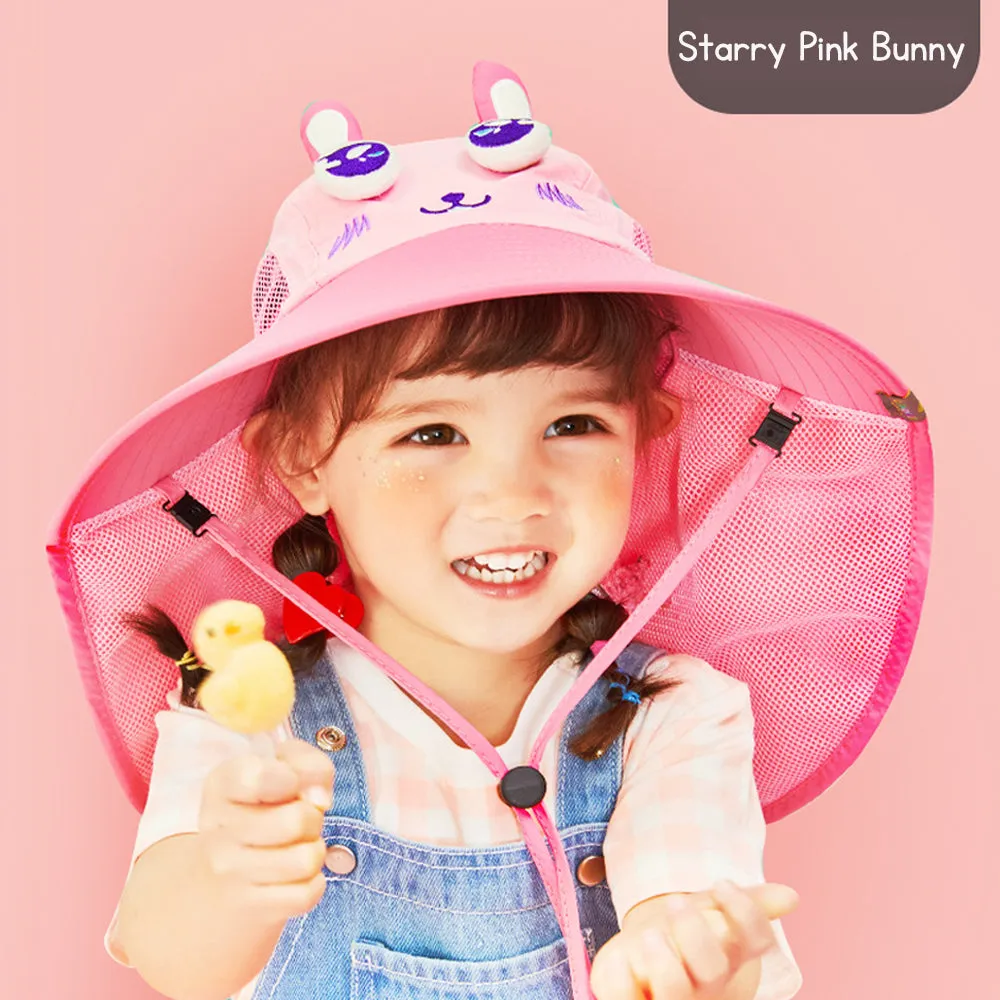 Kid's UV Protection Sun Hat with Cartoon Design and Wide Brim for Outdoor Activities