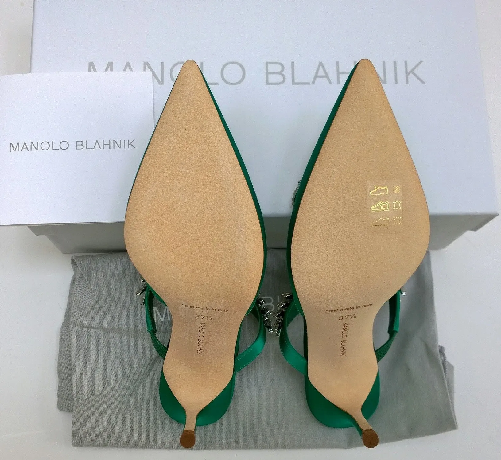 Manolo Blahnik Lurum 90 Bright Green Satin and Rhinestone Heels Strass Mules