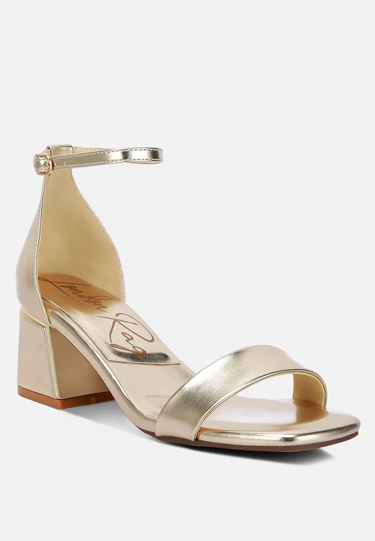 metallic block heel sandals by RUW