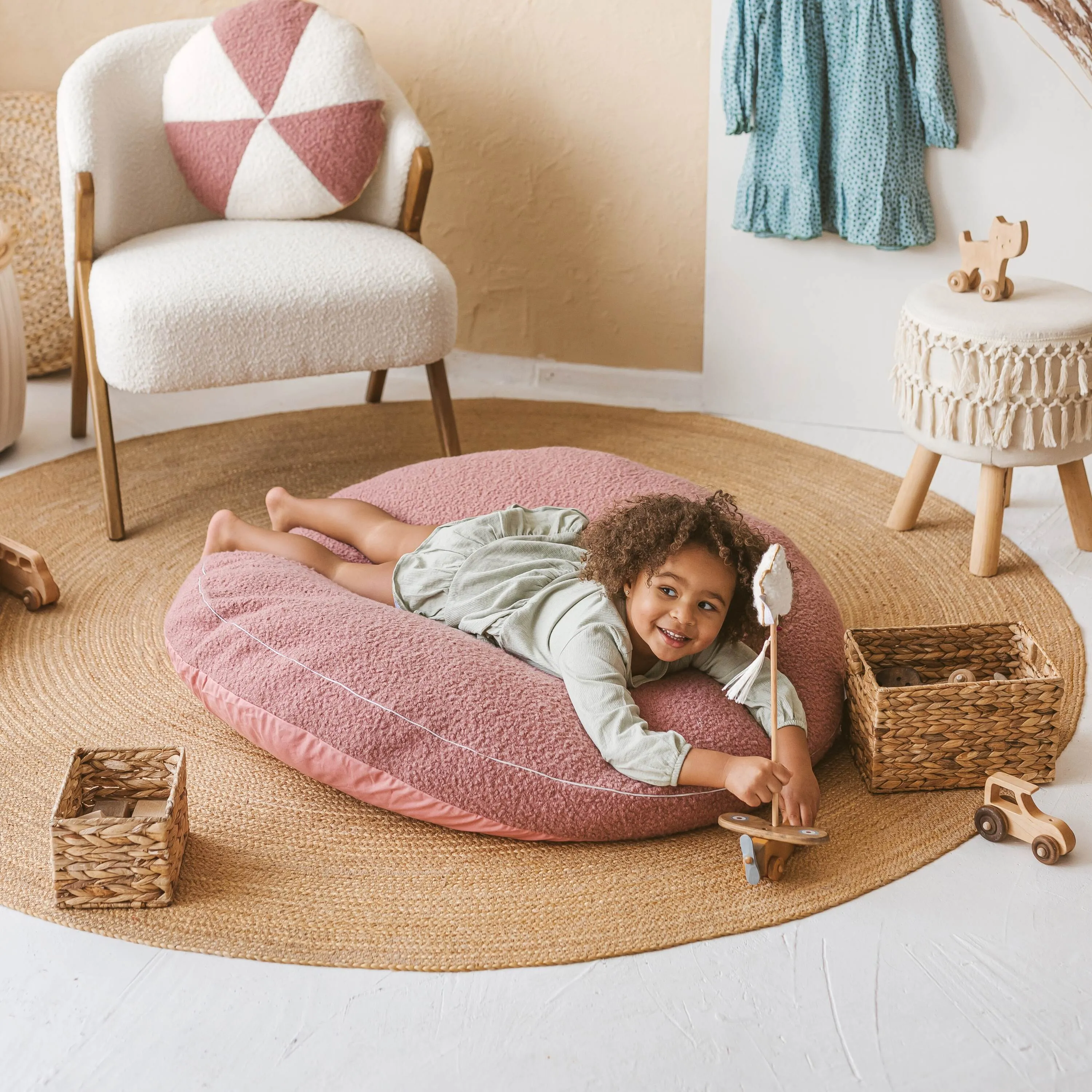 MiniCamp Kids Floor Cushion - Rose Boucle