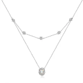 Moonstone Silver Floral Layered Necklace - Daffodil