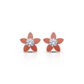 Orange Flower Silver Earrings with American Diamond Center