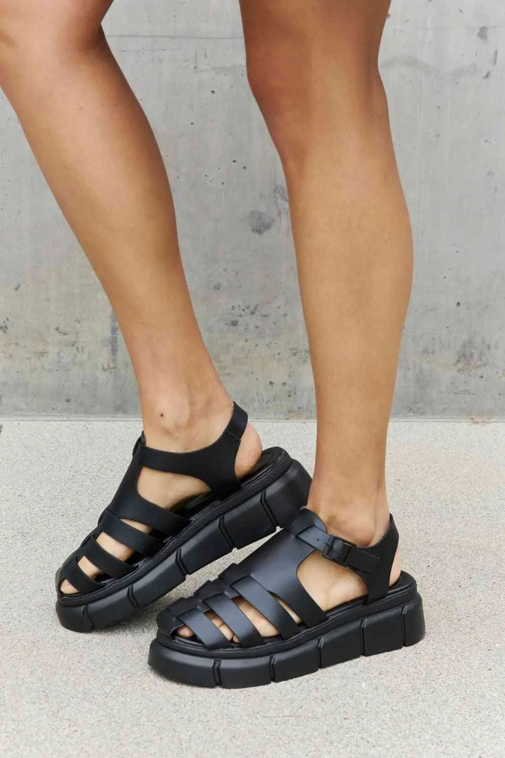 Platform Cage Stap Sandal in Black