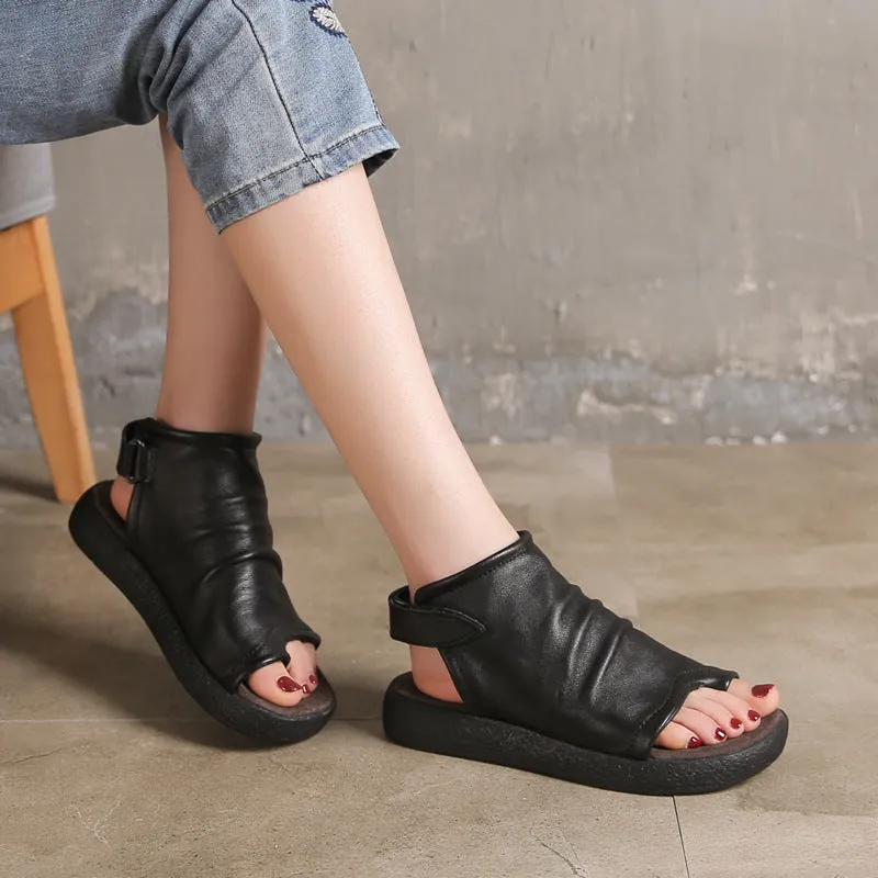 Women Leather Flat Handmade Retro Casual Sandals