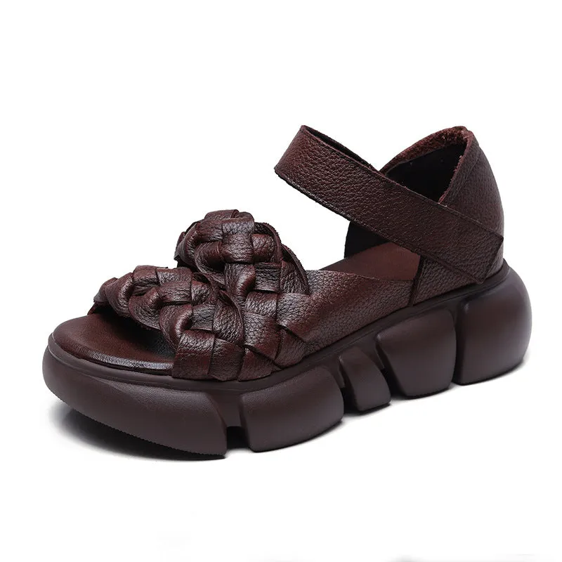 Women Retro Plaited Leather Casual Platform Sandals