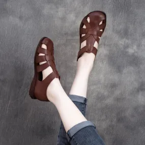 Women Summer Retro Leather Velcro Sandals